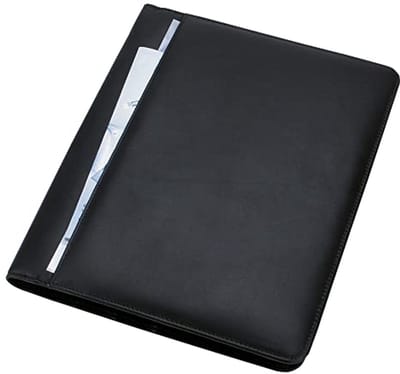 Elegante A4 Schrijfmap van Zwart Nappaleer met Rekenmachine en Insteekvakken