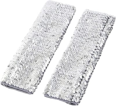 Shiny Sequins Arm Sleeve voor Optredens en Cosplay - Elastische Elleboogmanchetten in Zilver, One Size, Glanzend en Comfortabel