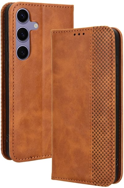 Coverup Hoesje - Geschikt voor Samsung Galaxy S25 FE Hoesje - Coverup Vintage Style Book Case - Bruin