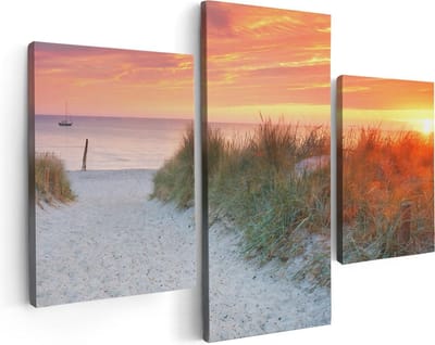 Artaza Canvas Schilderij Drieluik Strand En Duinen Bij Zonsondergang - 90x60 - Foto Op Canvas - Canvas Print