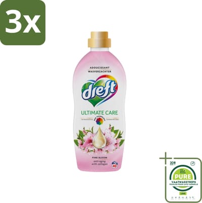 3 x Dreft - Ultimate Care - Wasverzachter - Roze Bloem - Anti-Veroudering - 40 Wasbeurten - Grootverpakking - Wasverzachter - Kleurbescherming - Anti-veroudering - Collageen - Roze Geur