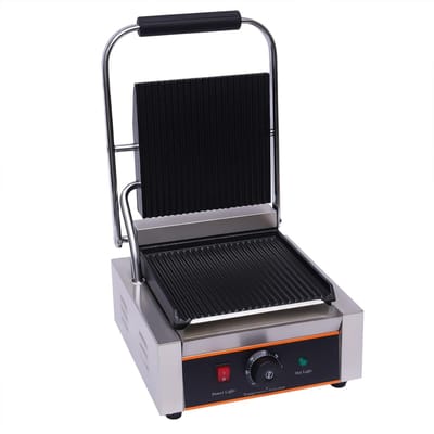Elektrische Grill - Contactgrill Panini Pers - Thuis Professioneel Grillen - Verstelbare Temperatuur - 31x41x21 cm - Zilver