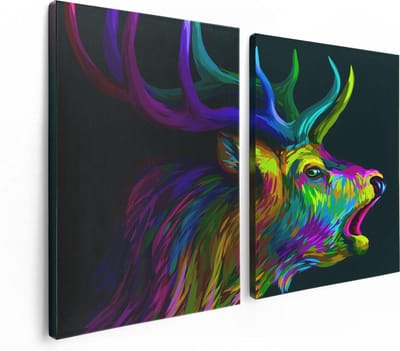Artaza Canvas Schilderij Tweeluik Hertenkop - Hert - Abstract - Kleur - 120x80 - Foto Op Canvas - Canvas Print