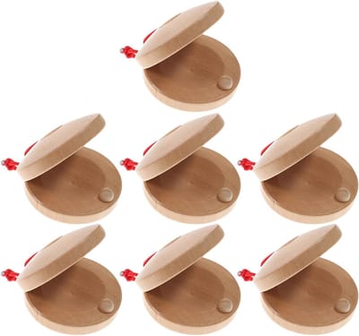 Houten Castagnetten Set - Ritme Instrumenten - Muzieklessen Thuisonderwijs - Licht Draagbaar Geluid - 5.5x5.5x2cm - Beige