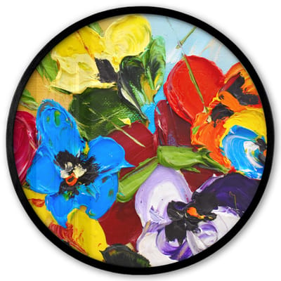 Poster in lijst Rond - Fotolijst 40x40 cm - Posters - Olieverf - Schilderij - Bloemen - Ronde posterlijst zwart - Decoratie - Wanddecoratie woonkamer - Muurdecoratie slaapkamer
