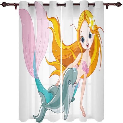 Zeemeermin Cartoon Kinderen Luxe Gordijnen voor Woonkamer Raambekleding Gordijn voor Slaapkamer Huisdecoratie 135W x 60H(cm) x1