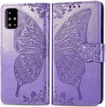Geschikt voor Samsung Galaxy A71 Bookcase - Paars - Vlinders - Portemonnee Hoesje
