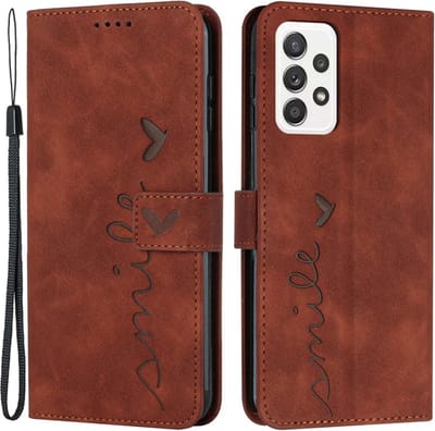 Coverup Hoesje - Geschikt voor Samsung Galaxy A53 Hoesje - Coverup Smile Book Case - Bruin