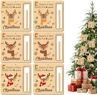 Dailygoods- Kerstgeldhouder 6 Stuks - Houten Elanden - Kerstversiering - Contant Geld - Feestgunsten - Duurzaam Hout - Geldclip