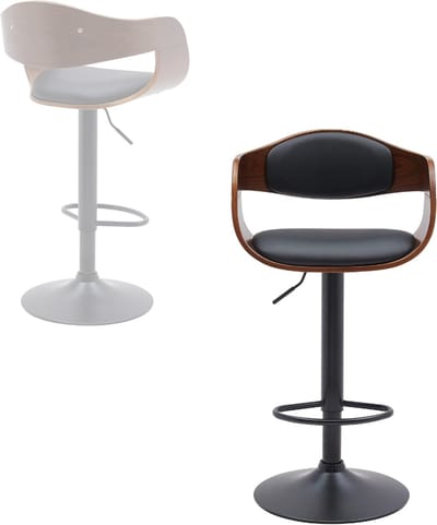 CLVP® Barkrukken Set van 2 - Barkruk - Barstoel met Voetensteun en Rugleuning - Walnoot en Zwart