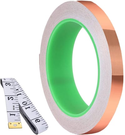 Dubbelzijdige geleidende kopertape 10mm x 30m voor gitaar, EMI-afscherming en elektrische reparaties, inclusief 1.5m meetlint