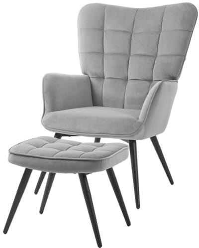 Stoelen set, Bureaustoelen, Armleunstoelen, TV stoelen, Eetkamerstoelen, Zitstoelen, Geschikt voor Woonkamer, Slaapkamer, Kantoor 73 x 77.5 x 98 cm (stoelmaat), 48 x 36 x 37 cm (krukmaat) Grijs, Staal
