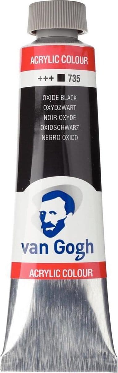 Van Gogh Acrylverf Zwart - Acrylpaint - 735 Oxydzwart - Acrylic Verf Paint - Acrylaatverf - Zwarte Hobbyverf - Watergedragen Verf - Sneldrogende Pigmentrijke Verf - 150ml