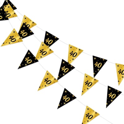 Dailygoods- Slingers 40 Jaar Luxe - Vlaggenlijn Zwart/Goud - Feestversiering - Decoratie Binnen/Buiten - Herbruikbaar - 10 Meter