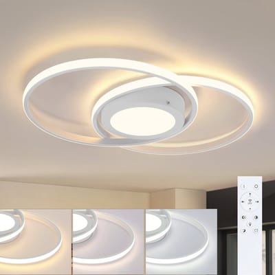 NETTLIFE Plafondlamp - LED - Ø 47.4 cm - Moderne wit plafonniére - 48W - 2 Ronde ring - 3000K-6500K Instelbare Kleurtemperatuur