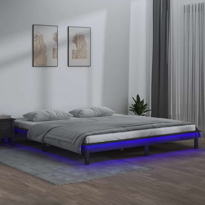 vidaXL - Bedframe - LED - massief - hout - grijs - 120x190 - cm