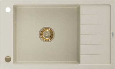 Mexen Elias granieten gootsteen 1-komors met afdruiprek 795 x 480 , beige, gouden sifon - 6511791005-69-G
