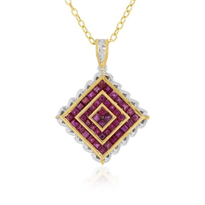 Cavill - Zilveren Halsketting - Verguld Sterlingzilver - 28 Birmese Robijnen 2,088 ct - Geometrisch Ruit Patroon - Luxe Damesketting