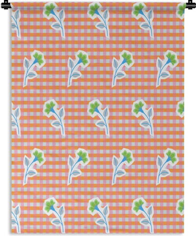 Wandkleed - Wanddoek - Bloemen - Ruiten - Patroon - 90x120 cm - Wandtapijt