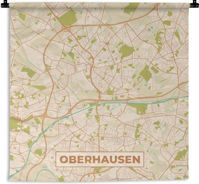 Wandkleed - Wanddoek - Vintage - Plattegrond - Stadskaart - Oberhausen - Kaart - 180x180 cm - Wandtapijt