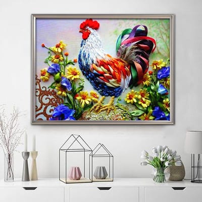 Diamantborduurwerk Dieren Haan Diamantschilderij Met Ronde Strass Steentjes Bloemen Kunst Kralen Afbeelding 20X30CM