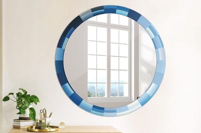 Coloray Bedrukte Spiegel - Blauwe abstractie Spiegel Met Print - 90 cm - Blauw Bedrukte Spiegel - Spiegel Met Print - Wandspiegel Met Print - Wandspiegel Decoratieve Print