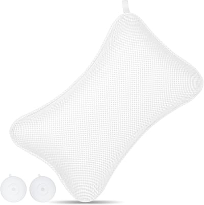 Luxueus Badkussen voor Hoofd, Nek, Schouders en Rugondersteuning - Ergonomisch en Ademend, Geschikt voor Alle Badkuipen (Wit)