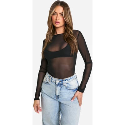 boohoo Dames Basic Mesh Bodysuit met Lange Mouwen | Zwart | Maat: 34