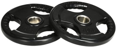 Tri-Grip halterschijven set 2 stuks 2x10kg, gecoat olympische schijven met 5cm boring, drie handgrepen zwart