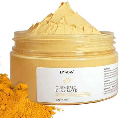 Vardaan Turmeric Clay Mask Gezichtsmasker met Kurkuma, Vitamine C & Hyaluronzuur – Diep Reinigend Klei Masker tegen Mee-eters & Onzuiverheden – Poriën Verfijnen & Huid Egaliseren – Voor Vette, Gecombineerde en Normale Huid – 120g