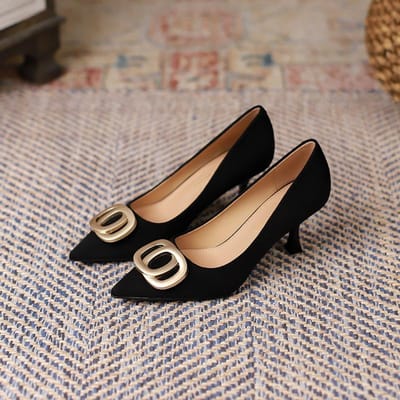 Sexy Vierkante Gesp Schoenen Dames Lente Nieuw Puntige Neus Stiletto Hoge Hakken Vrouwelijk Temperament Franse Schoenen 39 black