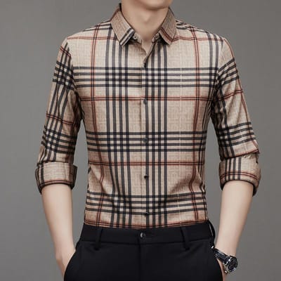 Shirt met lange mouwen Heren Losse Lente en Herfst Nieuw Heren Ruitjesshirt Strijkvrij Stretchshirt M black