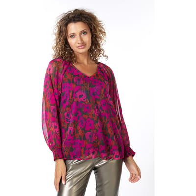 EsQualo Blouse Smocked Cuff Floral Wilding Print Größe: 34 | Longsleeves Outlet | Damen