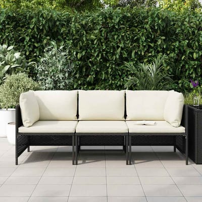 vidaXL - Tuinbank - 3-zits - met - kussens - poly - rattan - zwart