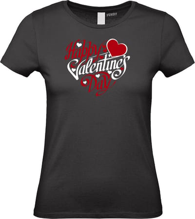 Dames T-shirt Happy Valentines Day | valentijn cadeautje voor hem haar | valentijn | valentijnsdag cadeau | Zwart dames | maat XS