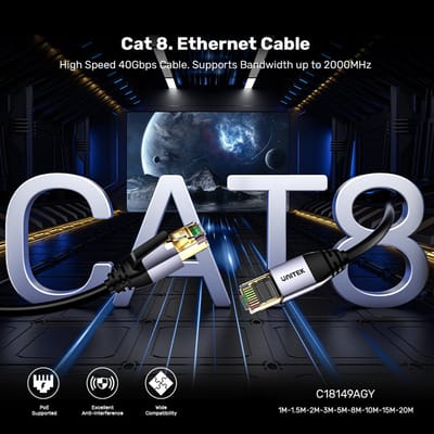 UNITEK C18149AGY03-1.5M netwerkkabel Zwart 1,5 m Cat8 S/FTP (S-STP)