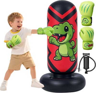 SnelShoppen - Opblaasbare Bokszak voor Kinderen 130 cm met Bokshandschoenen en UNE Pomp - Perfect voor Karate, Kickboksen en Taekwondo voor jongens en