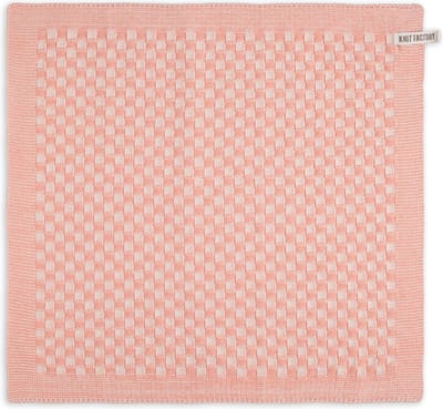 Knit Factory Gebreide Keukendoek - Keukenhanddoek Cubes - Geblokt motief - Handdoek - Vaatdoek - Keuken doek - Ecru/Apricot - Roze - Traditionele look - 50x50 cm