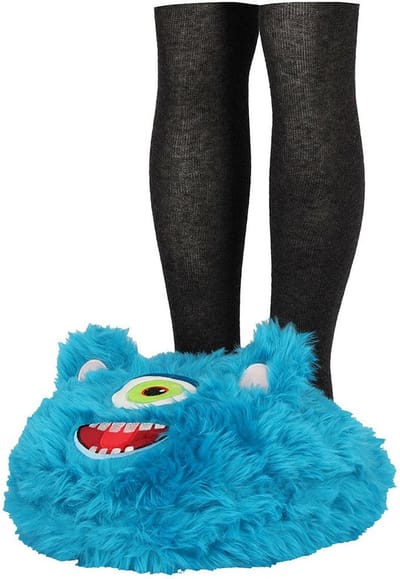 Apollo Grote voetenwarmer slof - monster - blauw - one size - 30 x 27 cm - polyester - dierensloffen