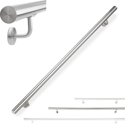 Trapleuning - 150 cm - rvs - Ø 42 mm - met houders - zilver