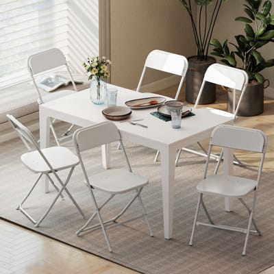 MODFU Set Van 6 Klapstoelen - Met Afwateringsgaten En Stalen Frame - Modern - Voor Woonruimte Of Wachtruimte - Kunststof - Wit