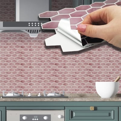 Zelfklevende Tegelstickers voor Badkamer en Keuken - 12 Stuks Glinsterend Roze Hexagon