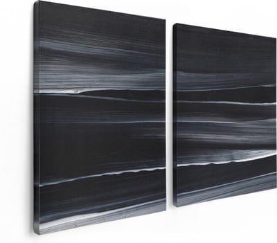 Artaza Canvas Schilderij Tweeluik Abstracte Kunst - Zwart met Witte Lijnen - 120x80 - Foto Op Canvas - Canvas Print