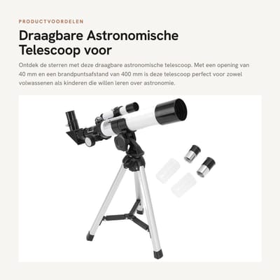 Dailygoods- Telescoop 40 mm opening - Astronomische Refractortelescoop - Draagbaar - Voor Volwassenen/Kinderen - Eenvoudig te Monteren - Helder Beeld