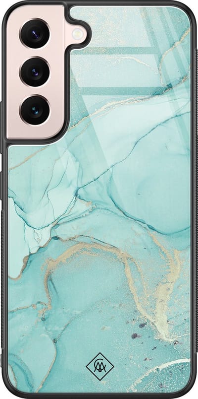 Casimoda® hoesje - Geschikt voor Samsung Galaxy S22 - Marmer mint groen - Luxe Hard Case Zwart - Backcover telefoonhoesje - Mint