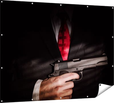 Gards Tuinposter Man van de Maffia met een Pistool Vast - 160x120 cm - Tuindoek - Tuindecoratie - Wanddecoratie buiten - Tuinschilderij