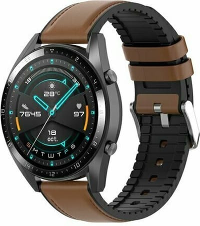 By Qubix - 22mm - leer + siliconen bandje - Bruin - geschikt voor Huawei Watch 3 / 4 / 5 (pro) - 46mm & geschikt voor Huawei Watch GT / GT 2 / GT 3 (pro) / GT 4 (pro) / GT 5 (pro) / GT 6 (pro) 46mm / Ultimate / Ultimate 2