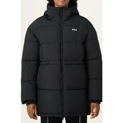 FILA Alba Relaxed Mid Hooded Puffer Jacket Black Maat: M | Winterjassen Outlet | Dames | Zwart