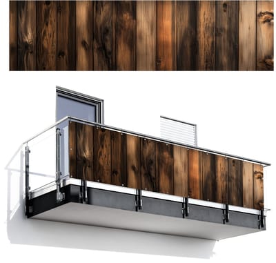 Balkonscherm 300x80 cm - Balkonposter Hout - Rustiek - Donkere Planken - Balkon scherm decoratie - Balkonschermen - Balkondoek zonnescherm