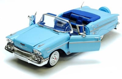 Motormax Modelauto - Chevrolet Impala 1958 - blauw - 22 cm - schaal 1:24 - speelgoedauto